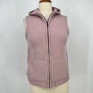 Weekend Max Mara Hooded Wool Sweater Vest Cardigan Pink Full Zip Large READ